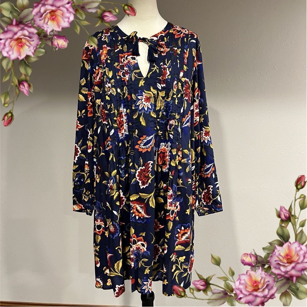 OLD NAVY Floral Pintuck long sleeve Swing mini Dress size XL Extra Large